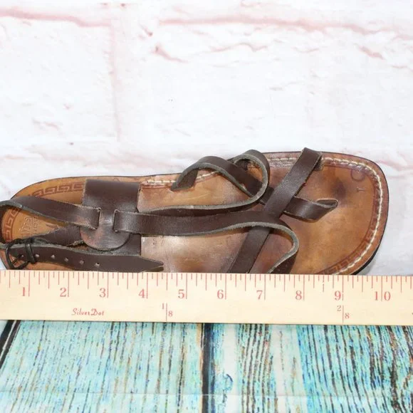 *Nimrod Unisex Brown Leather Casual Slingback Biblical Strappy Sandals Size __ - Picture 7 of 10